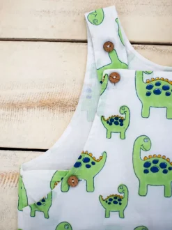Dino Organic Cotton Block Printed Dungarees