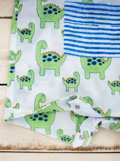 Dino Organic Cotton Block Printed Dungarees