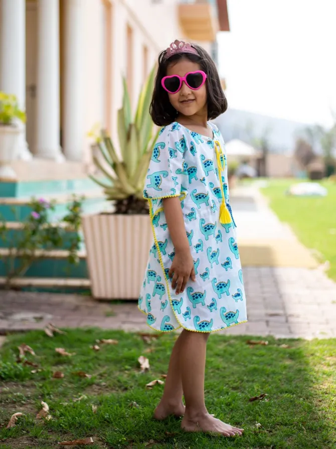 Dino Organic Cotton Block Printed Kaftan for Kids