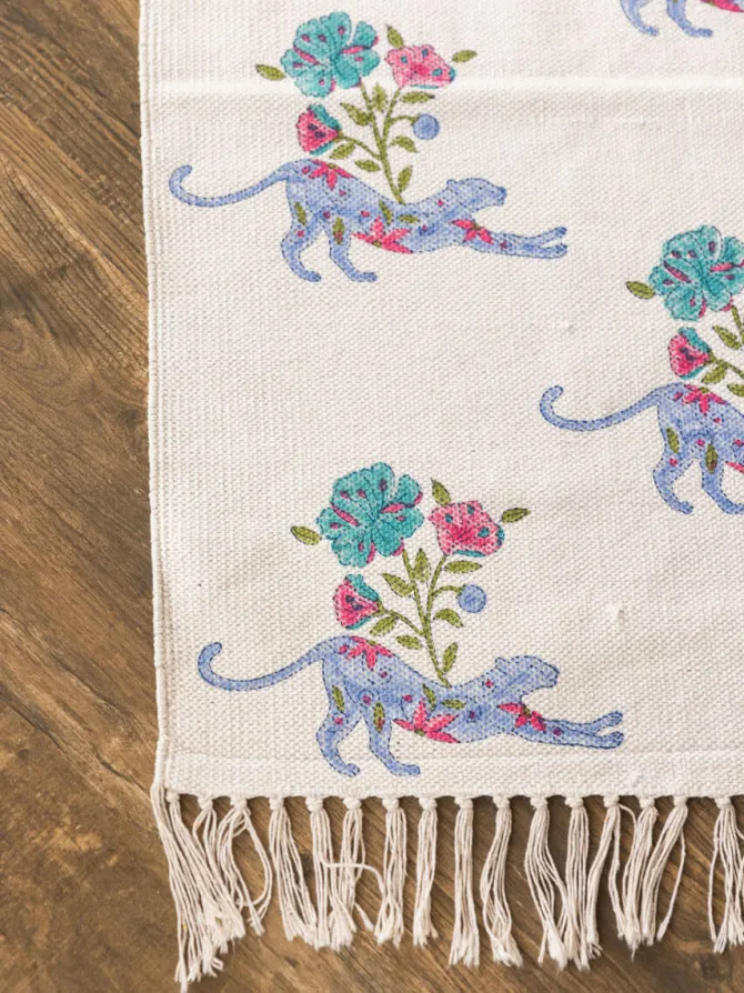 Diya Block Printed Cotton Dhurrie Rug