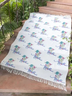 Diya Block Printed Cotton Dhurrie Rug