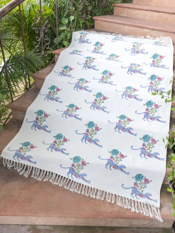 Diya Block Printed Cotton Dhurrie Rug