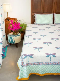 Dragonfly Block Printed Cotton Bedsheet