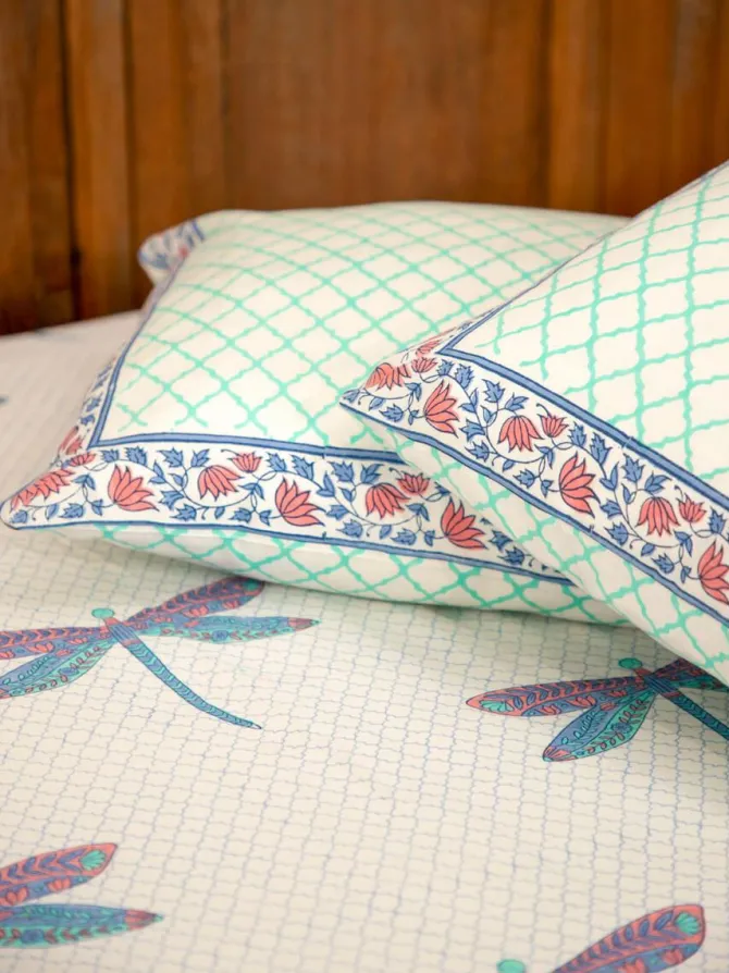Dragonfly Block Printed Cotton Bedsheet
