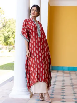 Durga Bagru Hand Block Printed Kaftan Kurta