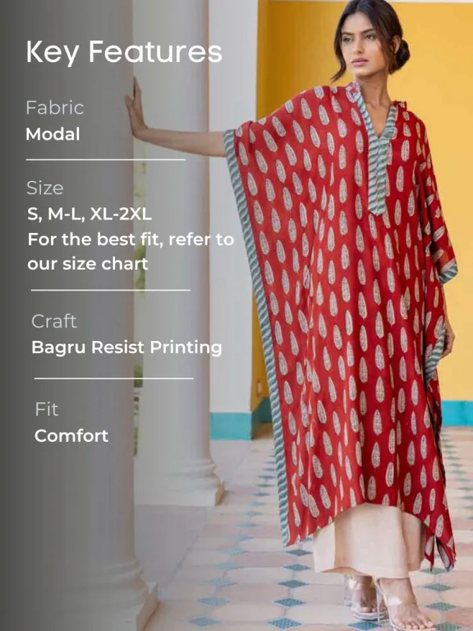 Durga Bagru Hand Block Printed Kaftan Kurta