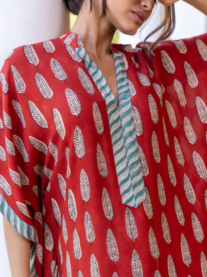 Durga Bagru Hand Block Printed Kaftan Kurta