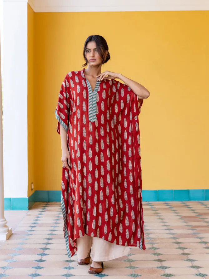 Durga Bagru Hand Block Printed Kaftan Kurta