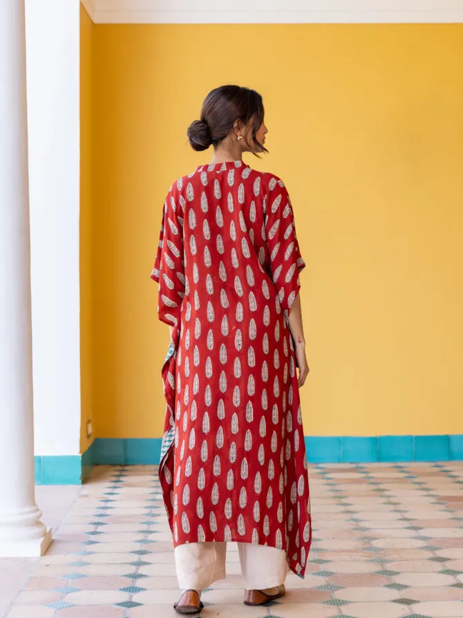 Durga Bagru Hand Block Printed Kaftan Kurta