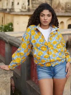 Euphoria Kantha Embroidered Block Printed Bomber Jacket