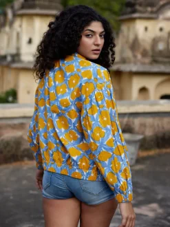 Euphoria Kantha Embroidered Block Printed Bomber Jacket