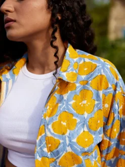 Euphoria Kantha Embroidered Block Printed Bomber Jacket