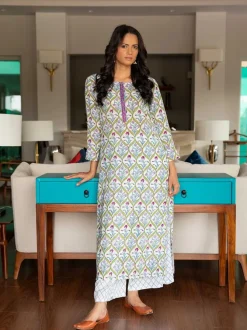 Falgun Cotton Rayon Hand Block Printed Long Kurta