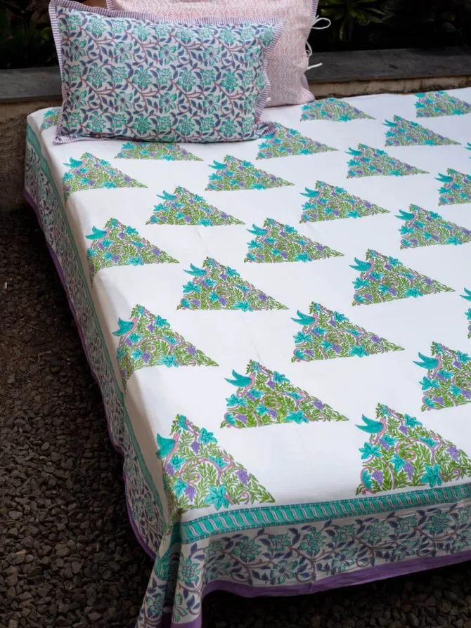 Fields of Lavender Block Printed Cotton Bedsheet