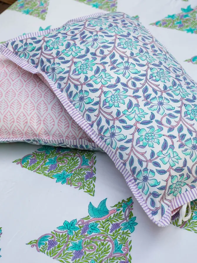 Fields of Lavender Block Printed Cotton Bedsheet