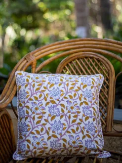 Fields of Sunflower Block Printed Cotton Cushion Cover - 16 Inch