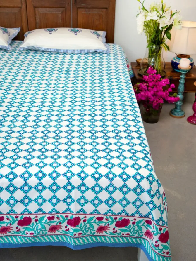 Firoza Block Printed Cotton Bedsheet