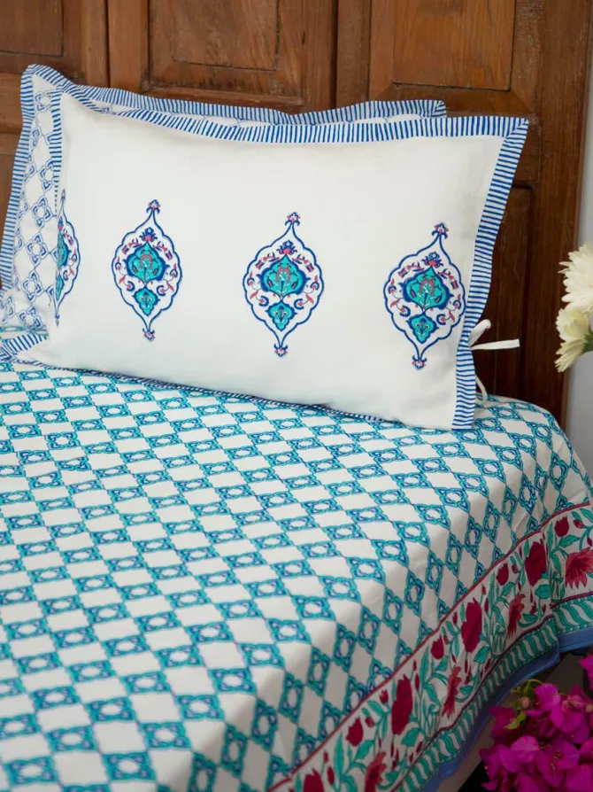 Firoza Block Printed Cotton Bedsheet