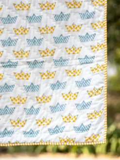 Fishing Boat Hand Block Printed Cotton Quilt for Infants