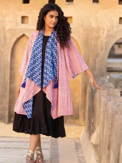Fitoor Block Printed Waterfall Reversible Shrug