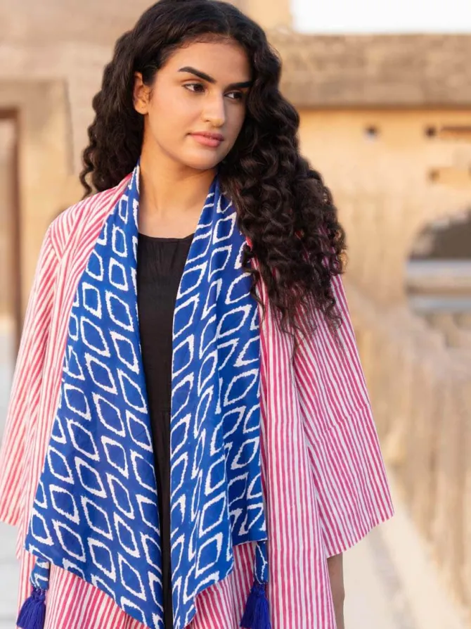 Fitoor Block Printed Waterfall Reversible Shrug