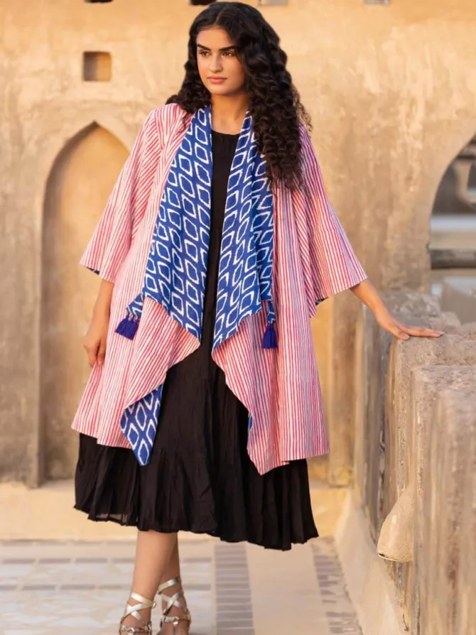 Fitoor Block Printed Waterfall Reversible Shrug