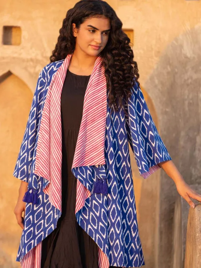 Fitoor Block Printed Waterfall Reversible Shrug