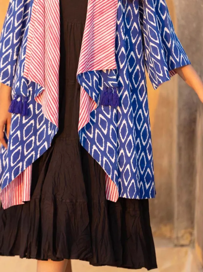 Fitoor Block Printed Waterfall Reversible Shrug
