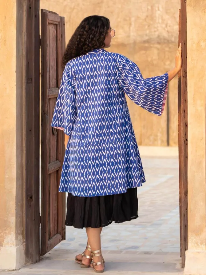 Fitoor Block Printed Waterfall Reversible Shrug