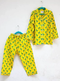 Flamingo Dance Block Printed Cotton Top & Pyjama Set