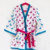 Flamingo Dance Block Printed Waffle Cotton Bath Robe