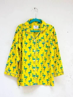 Flamingo Dance Block Printed Cotton Top & Pyjama Set