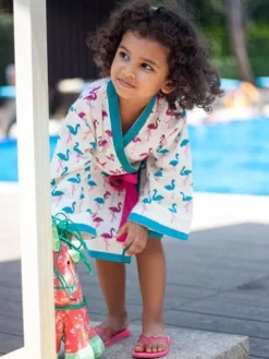 Flamingo Dance Block Printed Waffle Cotton Bath Robe
