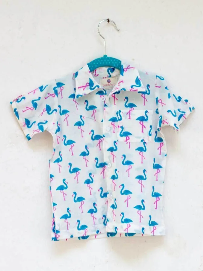 Flamingo Dance Organic Cotton Block Printed Shirt