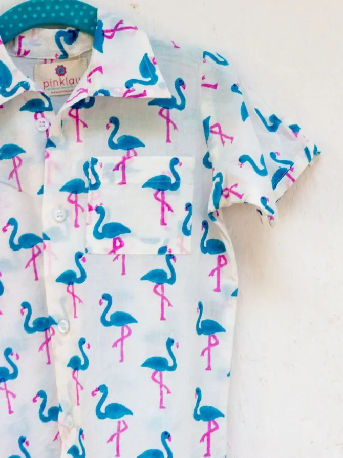 Flamingo Dance Organic Cotton Block Printed Shirt