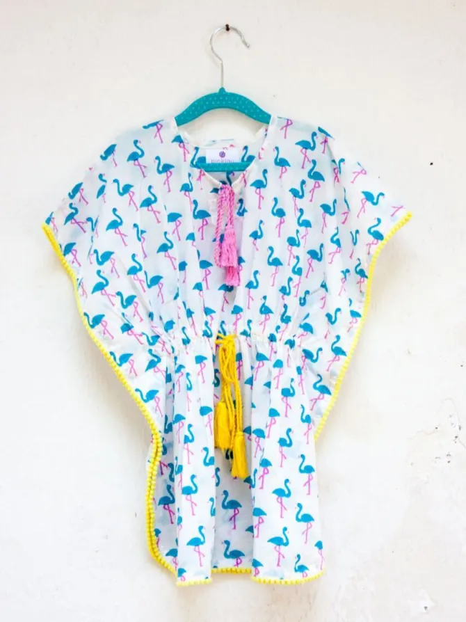Flamingo Organic Cotton Block Printed Kaftan for Kids
