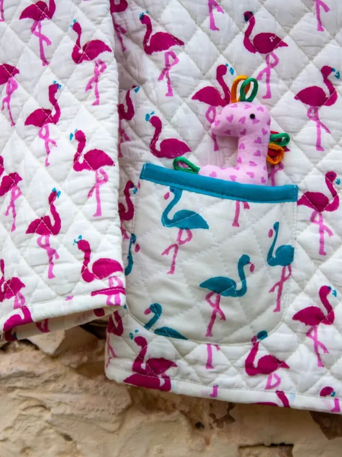 Flamingo Quilted Organic Cotton Block Printed Angrakha Set