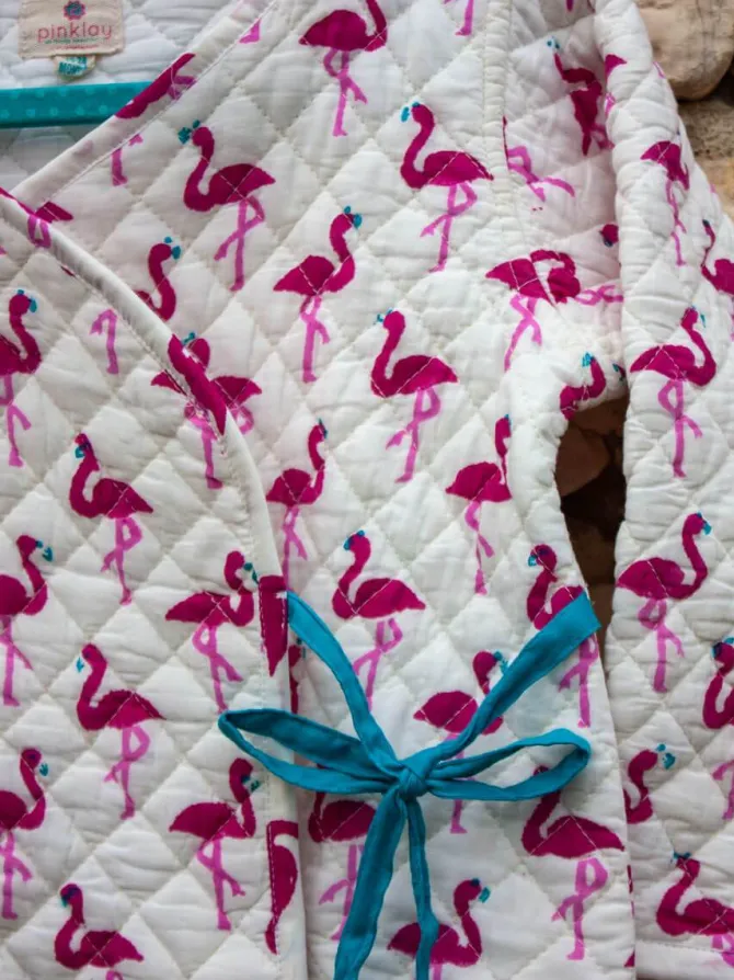 Flamingo Quilted Organic Cotton Block Printed Angrakha Set
