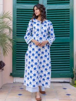Floral Jaal Block Printed Cotton Long Kurta