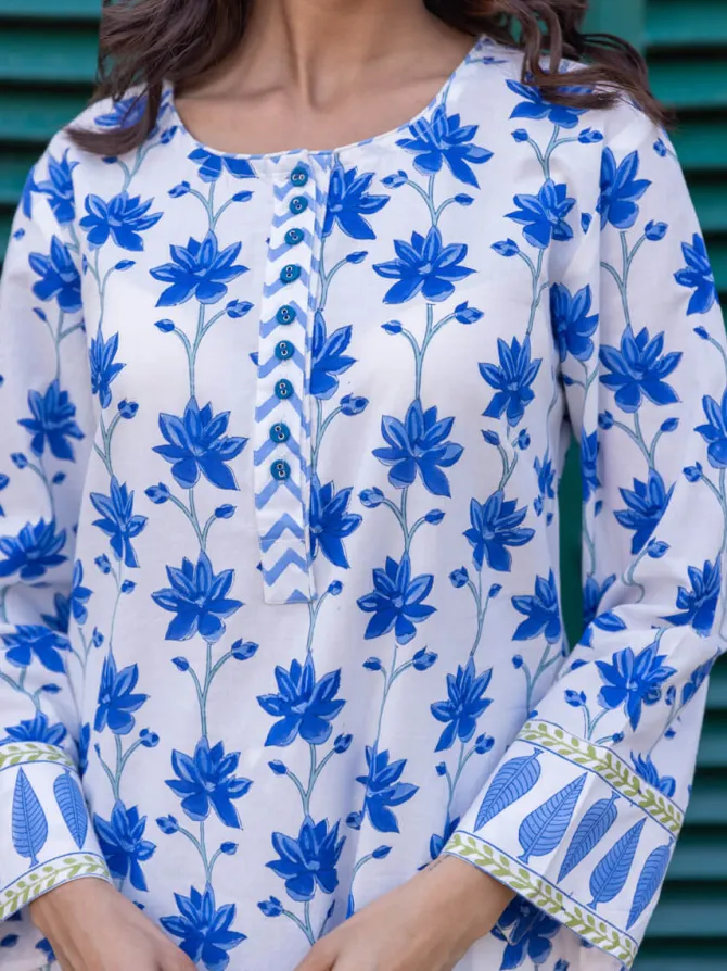Floral Jaal Block Printed Cotton Long Kurta