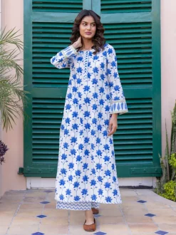 Floral Jaal Block Printed Cotton Long Kurta