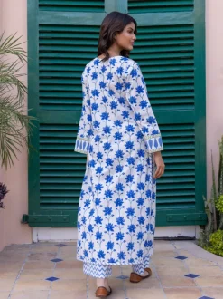 Floral Jaal Block Printed Cotton Long Kurta