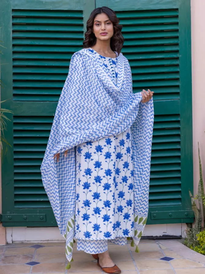 Floral Jaal Block Printed Cotton Long Kurta