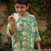 Floral Organic Cotton Shirt Kurta with Roll Up Sleeves