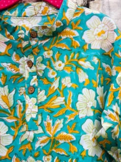 Floral Organic Cotton Shirt Kurta with Roll Up Sleeves