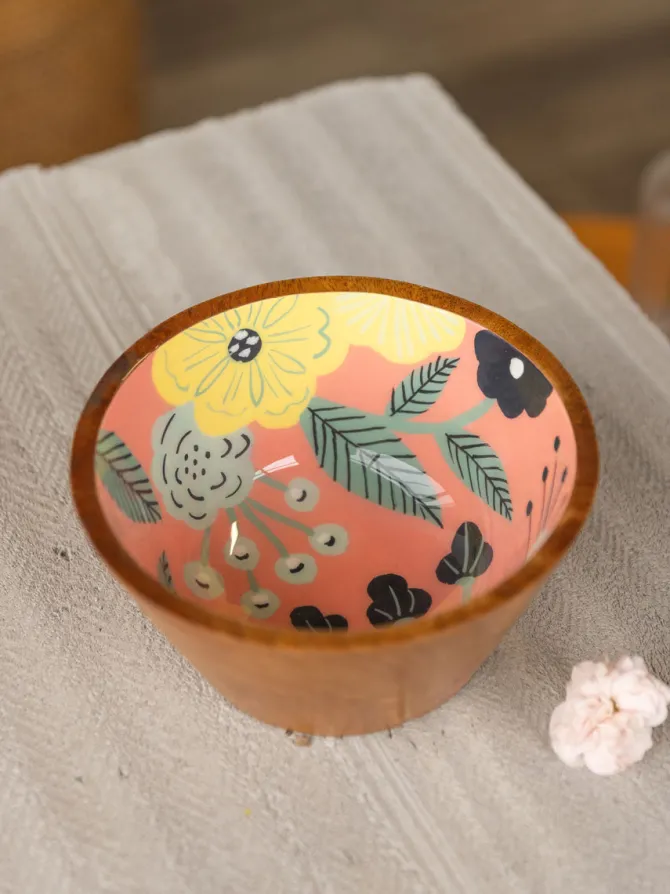 Floral Summer Wooden Bowl - Small