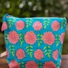 Floral Turquoise Block Printed Cotton Travel Case