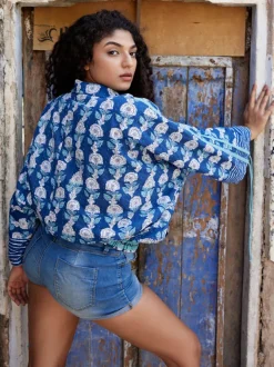 Freddie Kantha Embroidered Block Printed Bomber Jacket