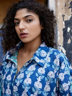 Freddie Kantha Embroidered Block Printed Bomber Jacket