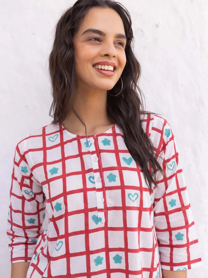 Freya Hand Block Printed Cotton Kurta